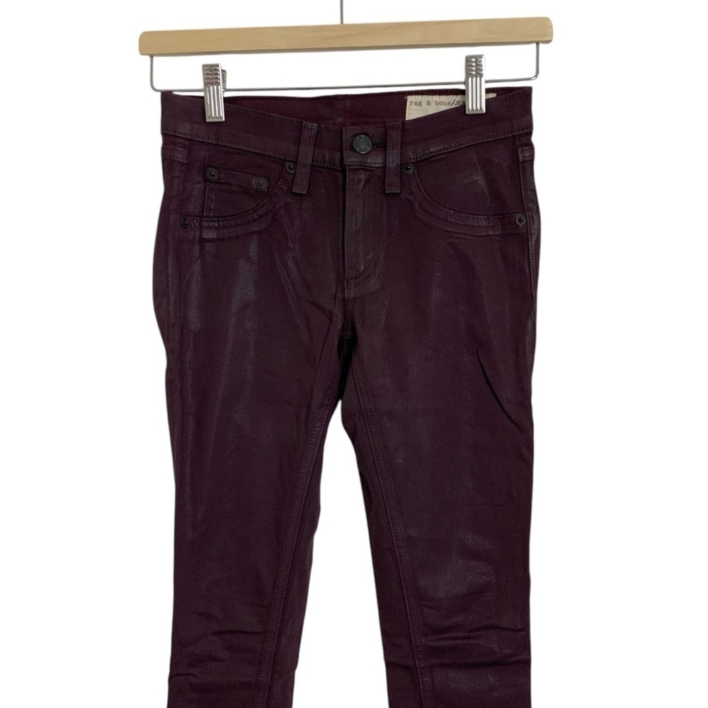 Rag & Bone Jeans Leggings Coated Womens 23 Wine Skinny Burgundy Waxed Denim
